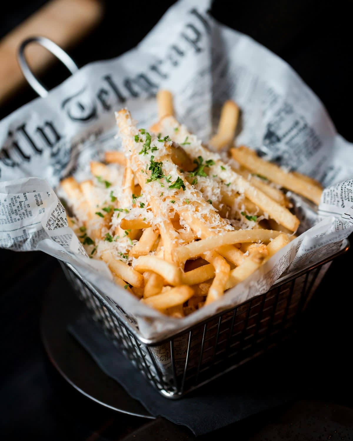 Fries in a paper-lined basket